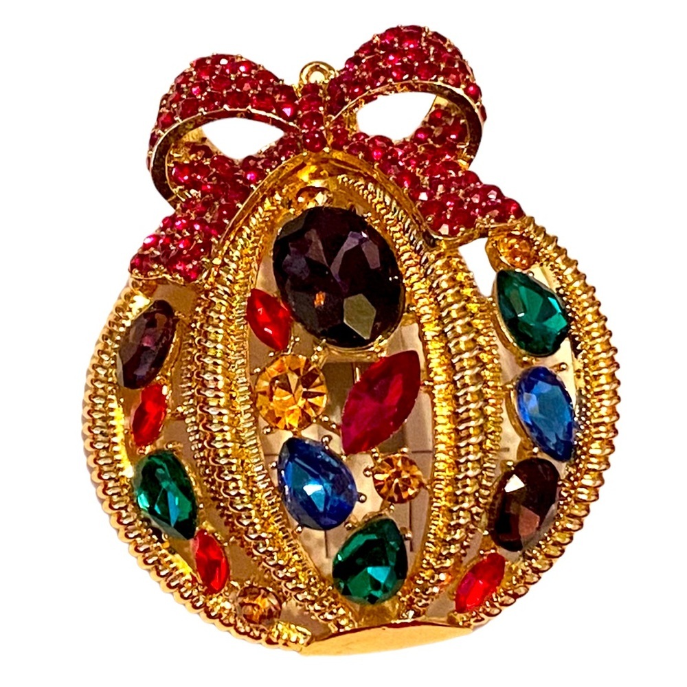 {Charter Club} Gold-Tone Holiday Ornament Present Brooch